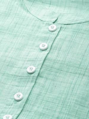 Green Woven Design Cotton Women Kurta & Kurtis 3
