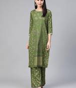 Green Printed Viscose rayon Women Kurta set