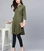 Green Solid Cotton Women Kurta & Kurtis