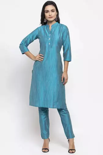 Blue Striped Cotton Women Kurta set