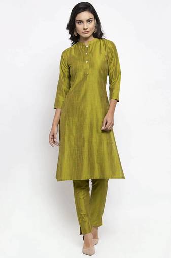 Green Striped Cotton Women Kurta set
