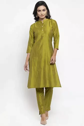Green Striped Cotton Women Kurta set