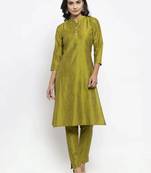 Green Striped Cotton Women Kurta set