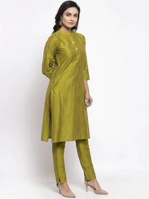 Green Striped Cotton Women Kurta set 2