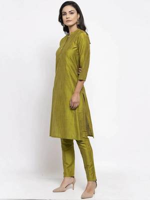 Green Striped Cotton Women Kurta set 3