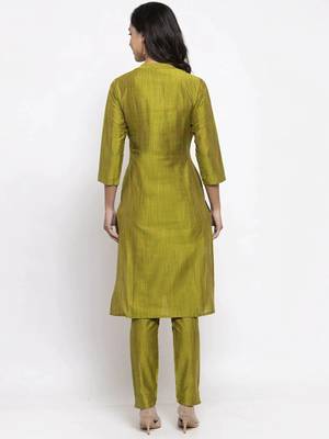 Green Striped Cotton Women Kurta set 4