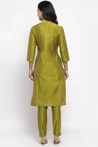 Green Striped Cotton Women Kurta set