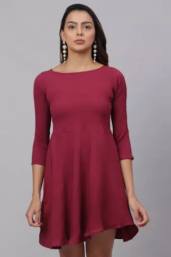 Maroon  Polyester Dress