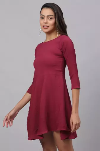 Maroon  Polyester Dress