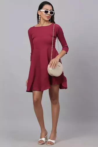 Maroon  Polyester Dress