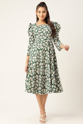 Green Printed Crepe Dress