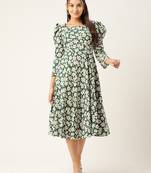 Green Printed Crepe Dress