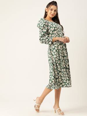 Green Printed Crepe Dress 2
