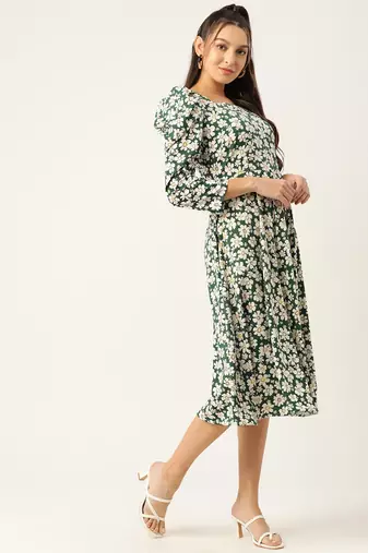 Green Printed Crepe Dress
