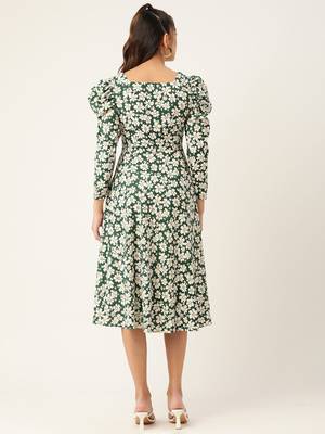 Green Printed Crepe Dress 3