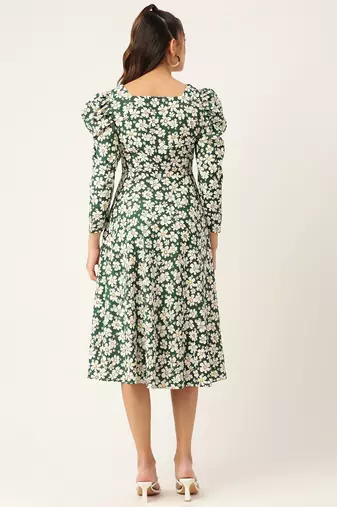 Green Printed Crepe Dress