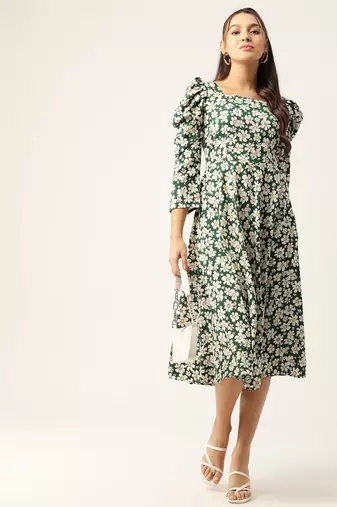 Green Printed Crepe Dress