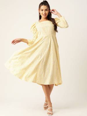 Yellow Printed Crepe Dress 1