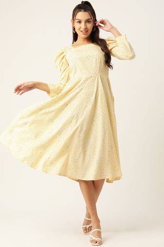 Yellow Printed Crepe Dress