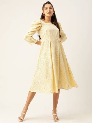 Yellow Printed Crepe Dress 2