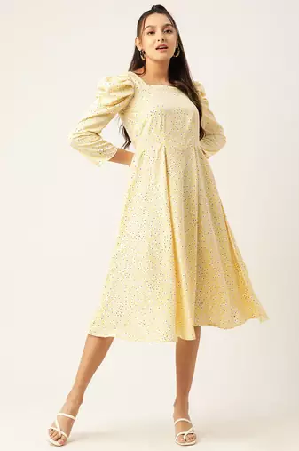 Yellow Printed Crepe Dress