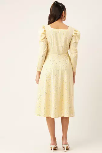 Yellow Printed Crepe Dress