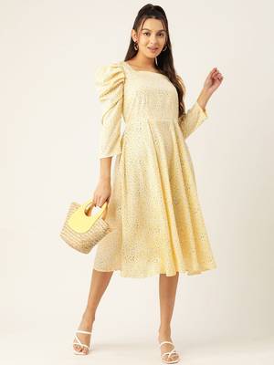 Yellow Printed Crepe Dress 4