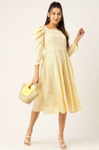 Yellow Printed Crepe Dress