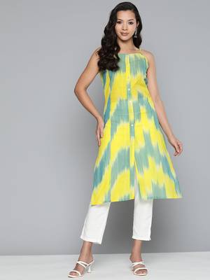 Yellow Printed Cotton Kurti 1