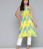 Yellow Printed Cotton Kurti