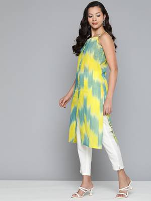 Yellow Printed Cotton Kurti 3