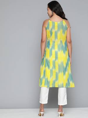 Yellow Printed Cotton Kurti 4