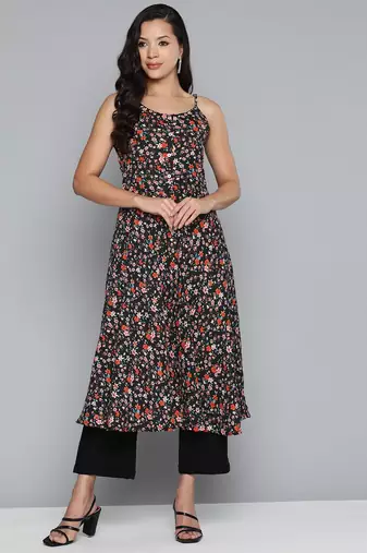 Black Printed Georgette Kurti