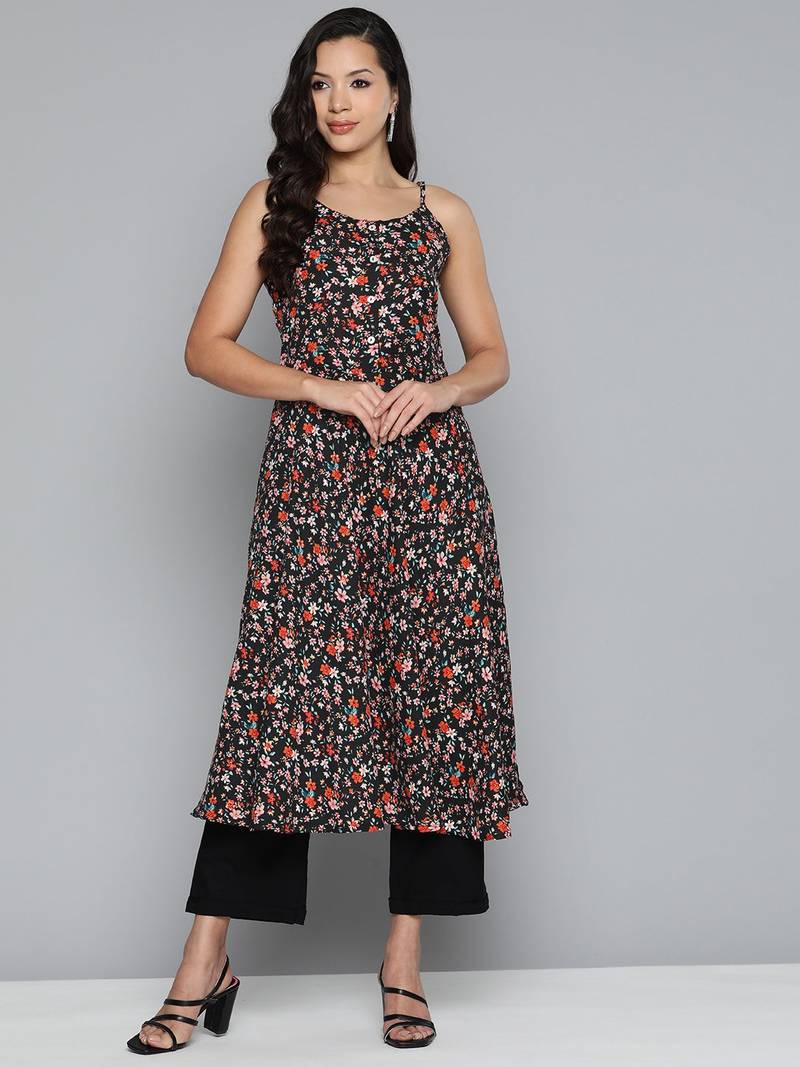 Black Printed Georgette Kurti