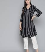 Black Striped Viscose rayon Kurti