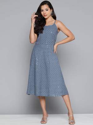 Grey Embroidered Rayon Dress 1