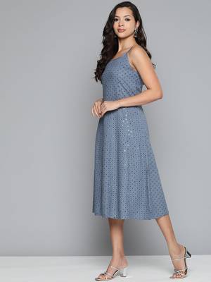 Grey Embroidered Rayon Dress 3