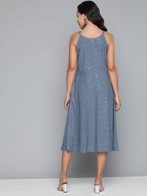 Grey Embroidered Rayon Dress 4