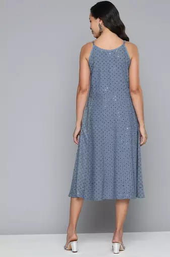 Grey Embroidered Rayon Dress