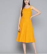 Mustard Embroidered Rayon Dress