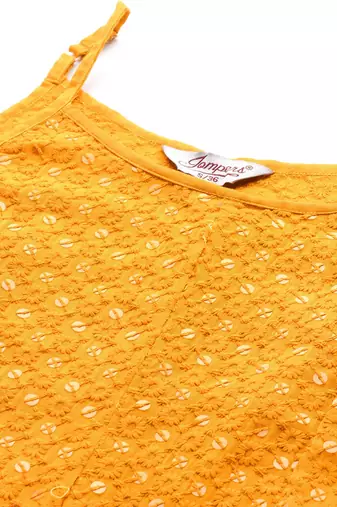 Mustard Embroidered Rayon Dress