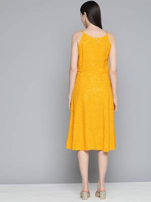 Mustard Embroidered Rayon Dress 4