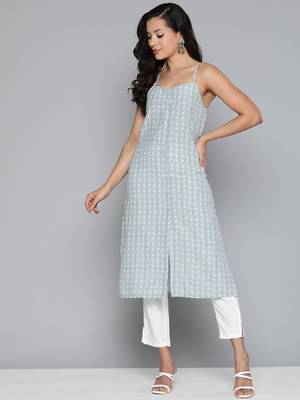 Blue Printed Cotton blend Kurti 1