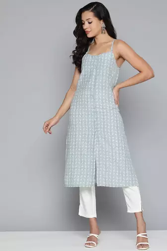 Blue Printed Cotton blend Kurti