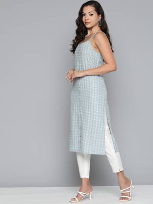 Blue Printed Cotton blend Kurti 3
