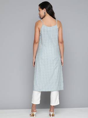 Blue Printed Cotton blend Kurti 4