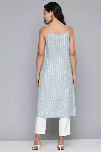 Blue Printed Cotton blend Kurti