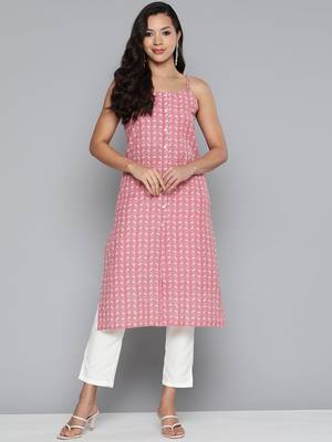 Red Printed Cotton blend Kurti 1