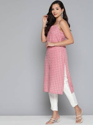 Red Printed Cotton blend Kurti 3