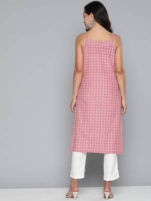 Red Printed Cotton blend Kurti 4